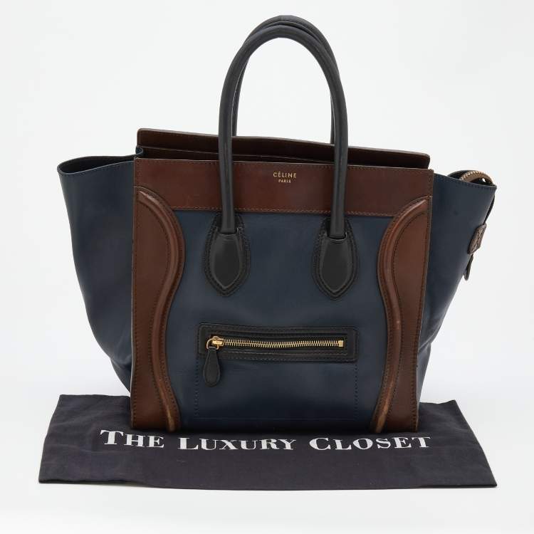 Pre Owned Celine Tri-Color Leather Mini Luggage Tote