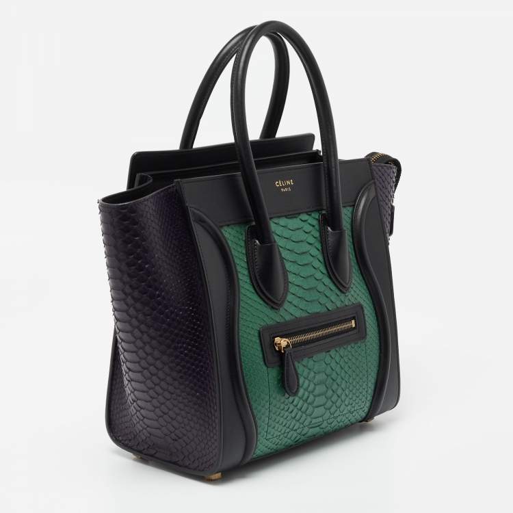 Pre Owned Celine Tricolor Python And Leather Micro Luggage Tote