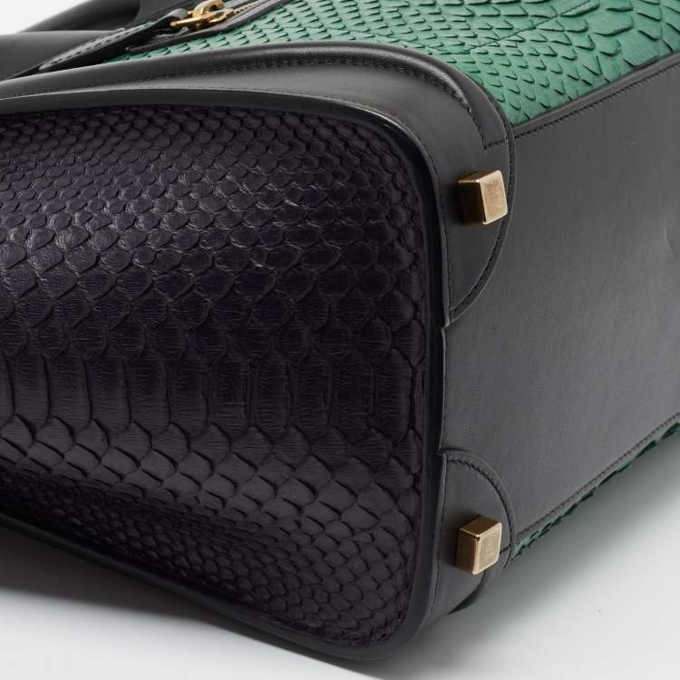 Pre Owned Celine Tricolor Python And Leather Micro Luggage Tote