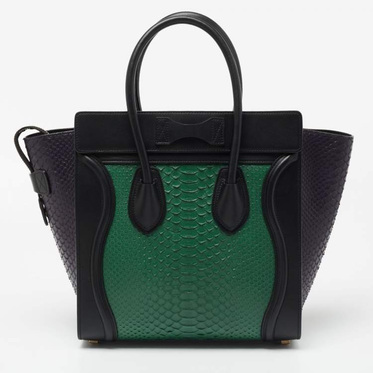 Pre Owned Celine Tricolor Python And Leather Micro Luggage Tote