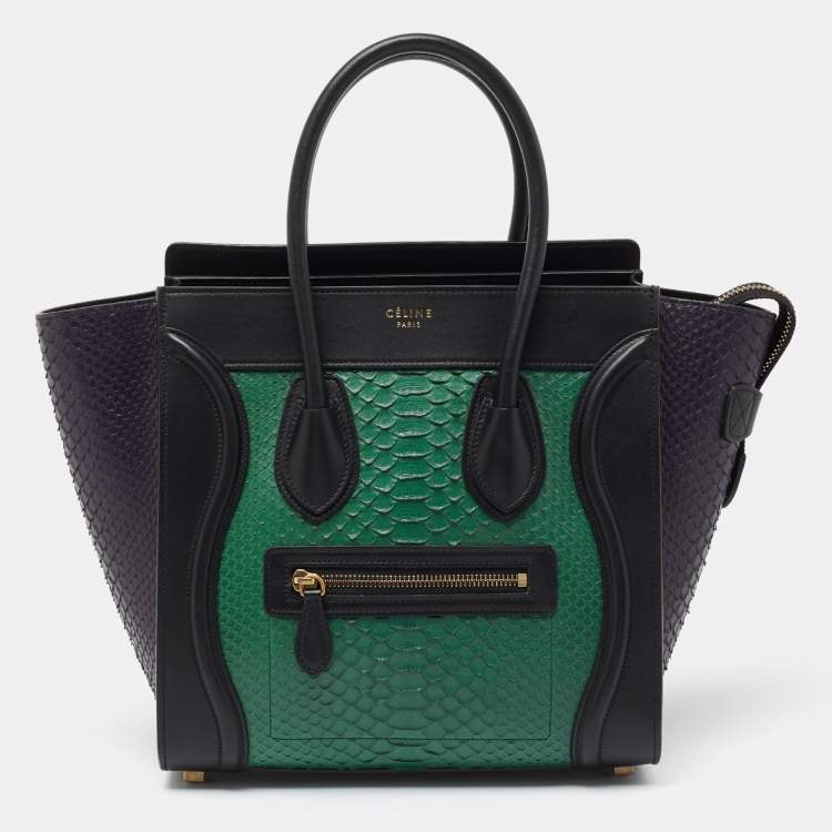 Pre Owned Celine Tricolor Python And Leather Micro Luggage Tote