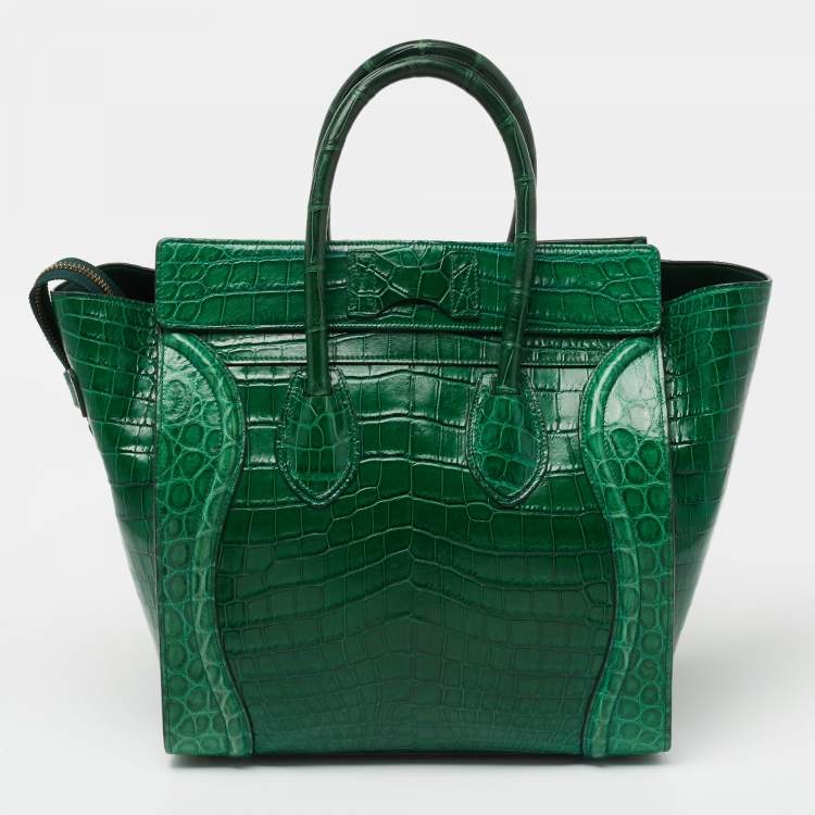 Pre Owned Celine Green Crocodile Mini Luggage Tote