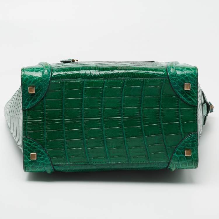 Pre Owned Celine Green Crocodile Mini Luggage Tote