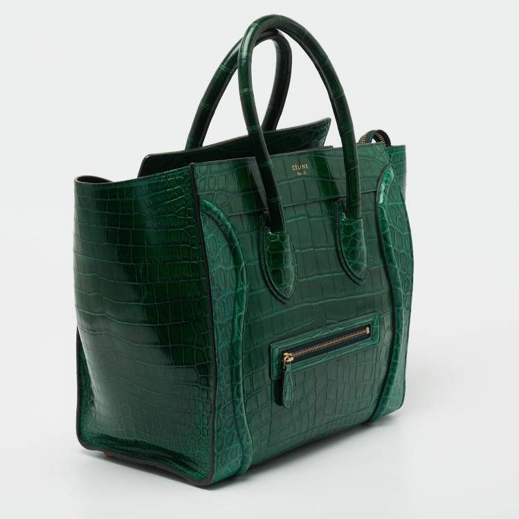 Pre Owned Celine Green Crocodile Mini Luggage Tote