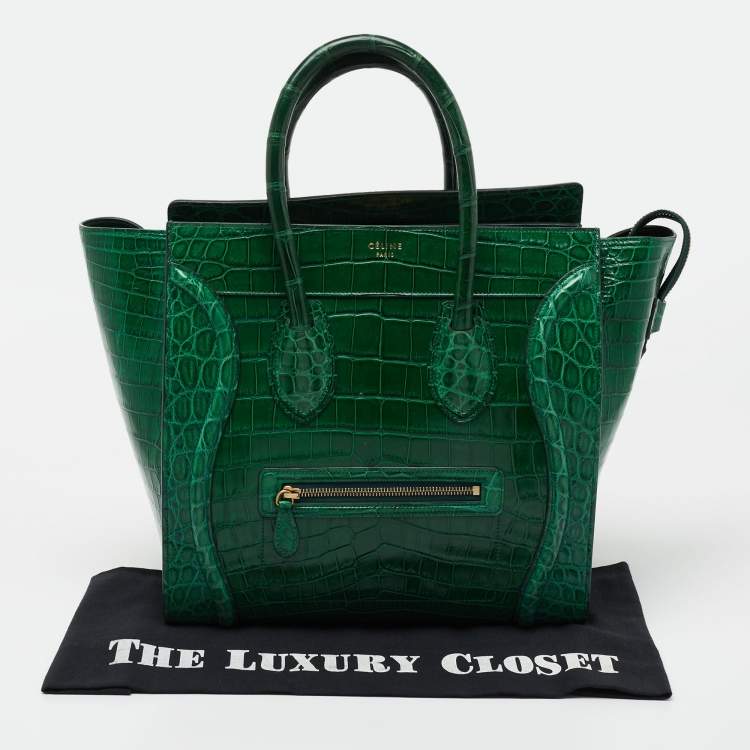 Pre Owned Celine Green Crocodile Mini Luggage Tote