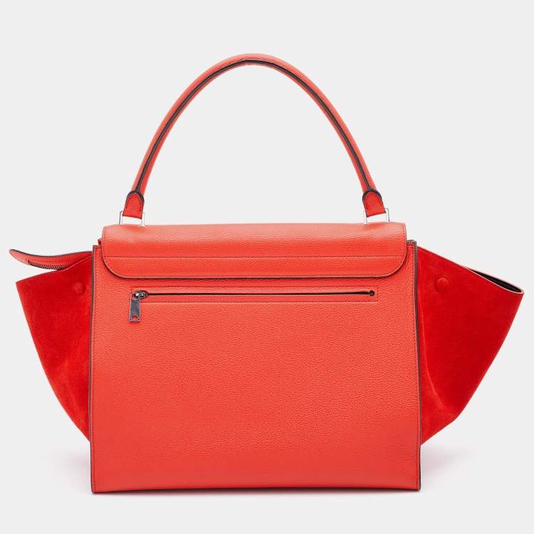 Pre Owned Celine Red Leather and Suede Large Trapeze Tote
