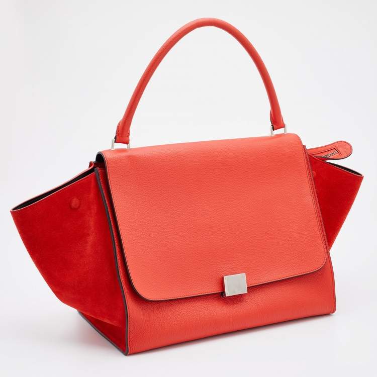 Pre Owned Celine Red Leather and Suede Large Trapeze Tote