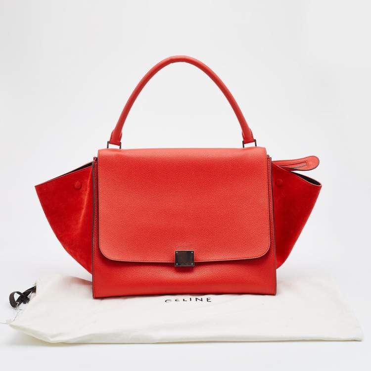 Pre Owned Celine Red Leather and Suede Large Trapeze Tote