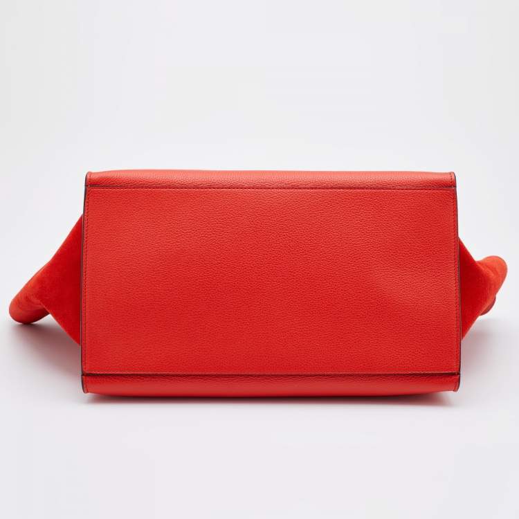 Pre Owned Celine Red Leather and Suede Large Trapeze Tote