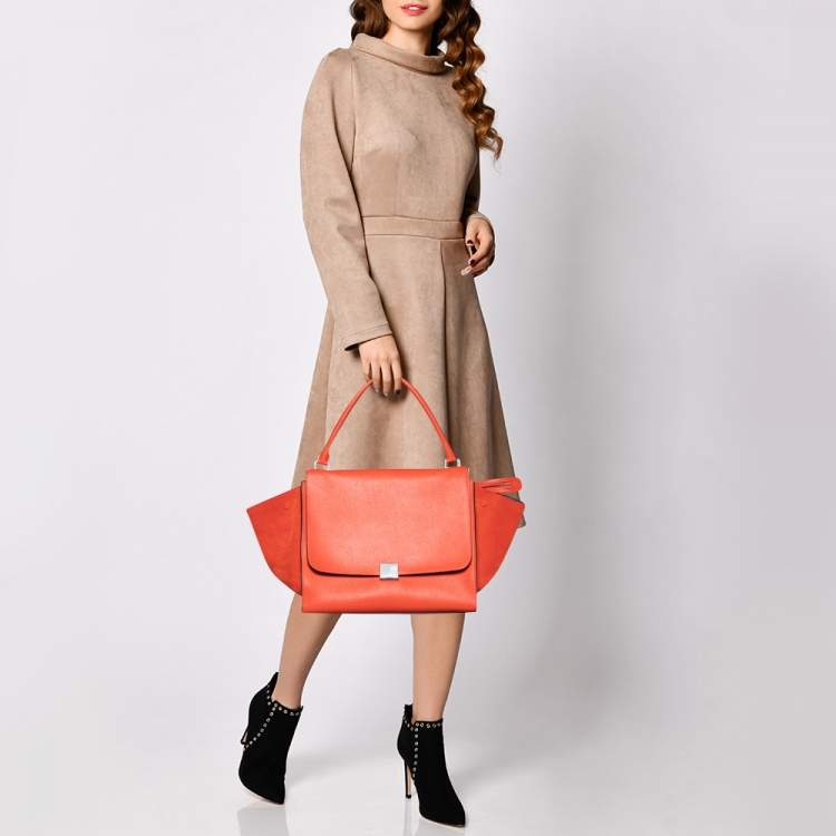 Pre Owned Celine Red Leather and Suede Large Trapeze Tote