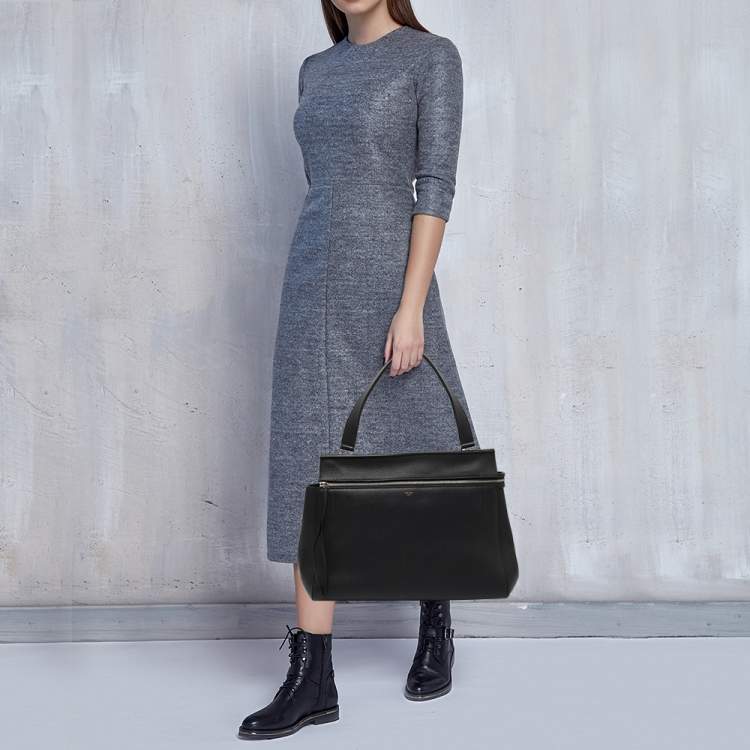 Pre Owned Celine Black Leather Large Edge Top Handle Bag