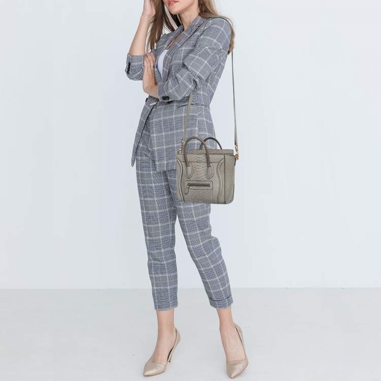 Pre Owned Celine Grey Python Nano Luggage Tote