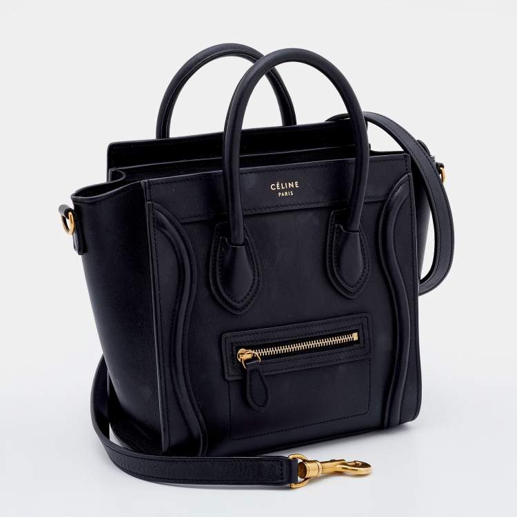 Pre Owned Celine Black Leather Nano Luggage Tote