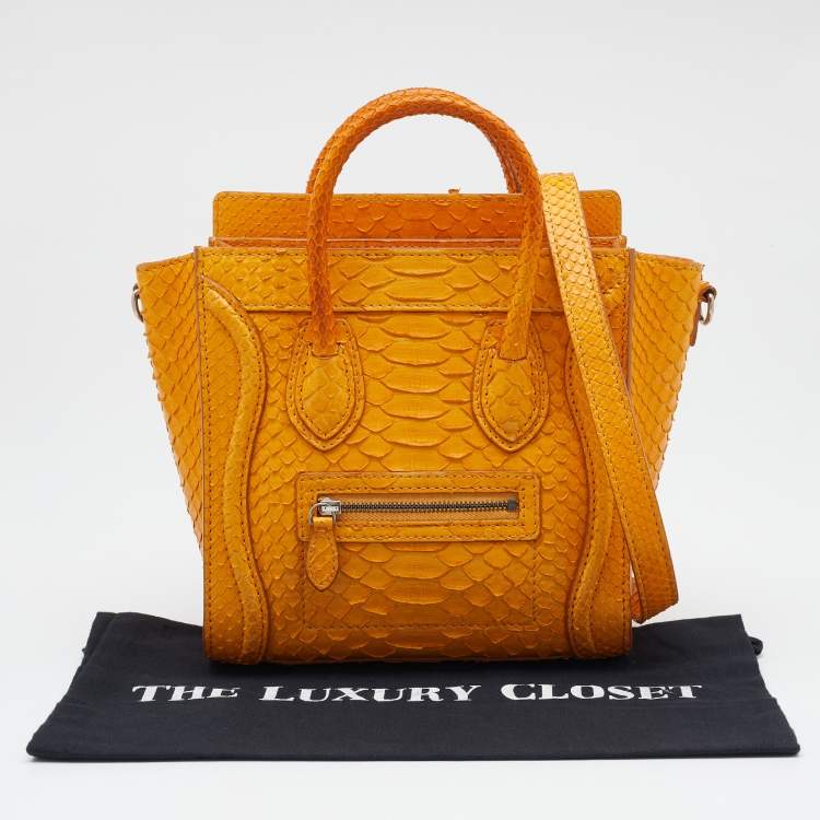 Pre Owned Celine Mustard Yellow Python Nano Luggage Tote