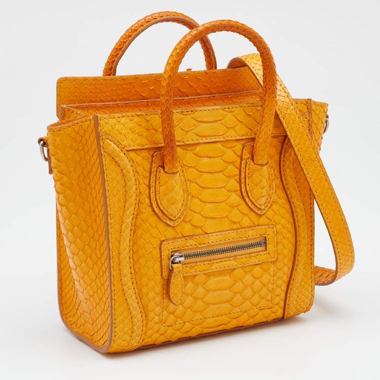 Pre Owned Celine Mustard Yellow Python Nano Luggage Tote