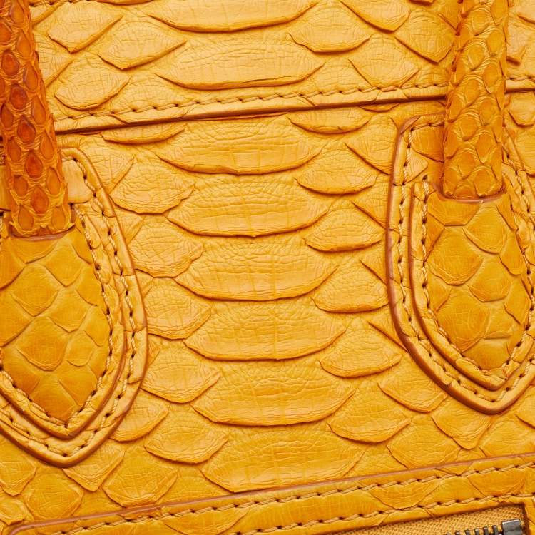 Pre Owned Celine Mustard Yellow Python Nano Luggage Tote
