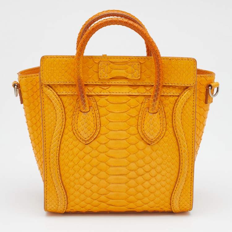 Pre Owned Celine Mustard Yellow Python Nano Luggage Tote