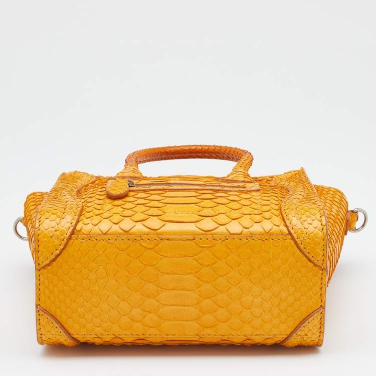 Pre Owned Celine Mustard Yellow Python Nano Luggage Tote