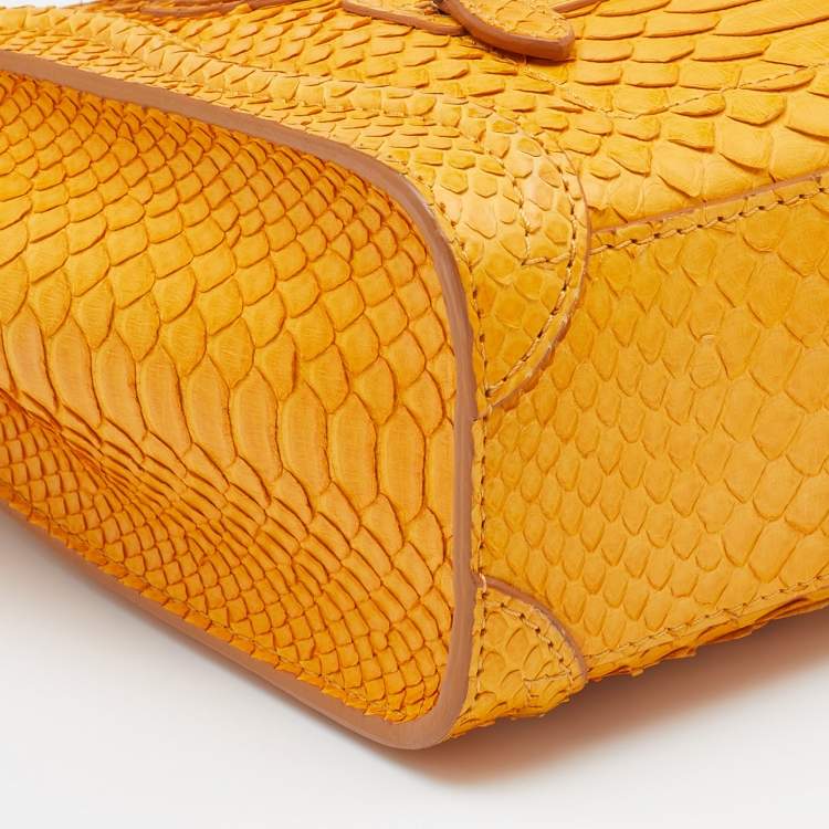 Pre Owned Celine Mustard Yellow Python Nano Luggage Tote