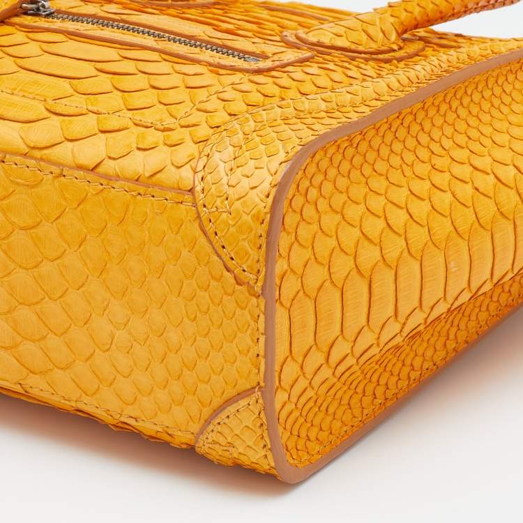 Pre Owned Celine Mustard Yellow Python Nano Luggage Tote