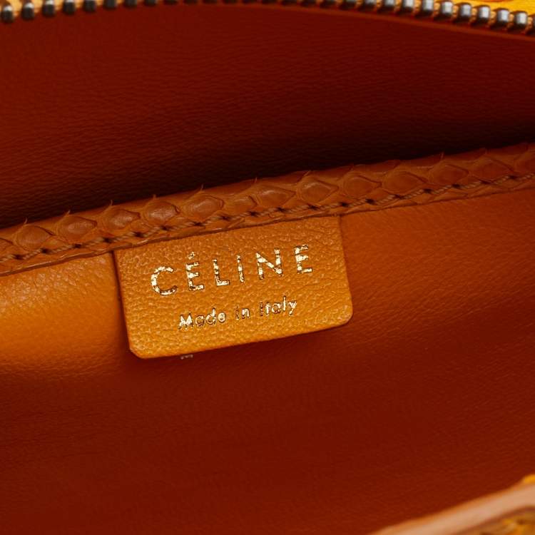 Pre Owned Celine Mustard Yellow Python Nano Luggage Tote