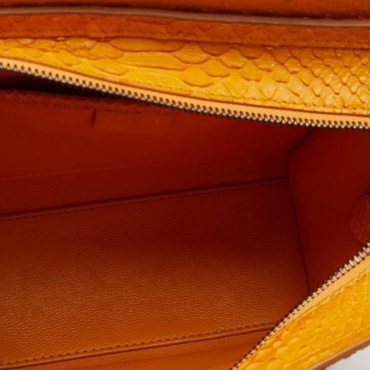 Pre Owned Celine Mustard Yellow Python Nano Luggage Tote