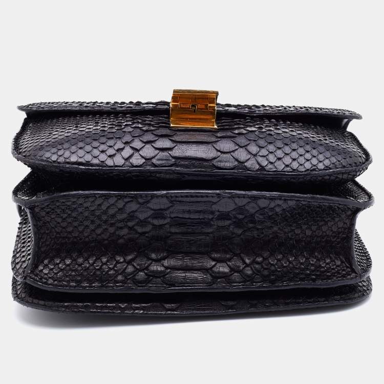 Pre Owned Celine Black Python and Leather Medium Classic Box Shoulder Bag