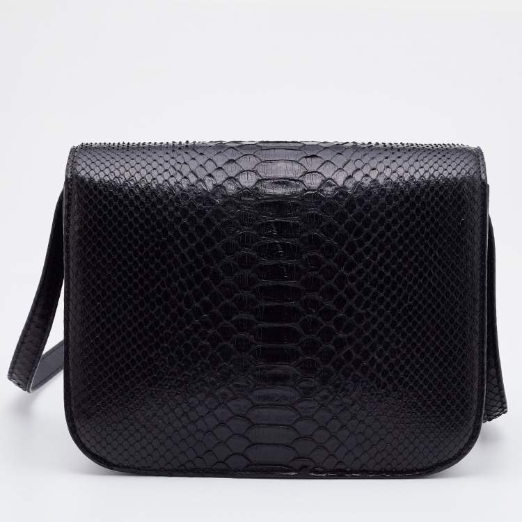 Pre Owned Celine Black Python and Leather Medium Classic Box Shoulder Bag