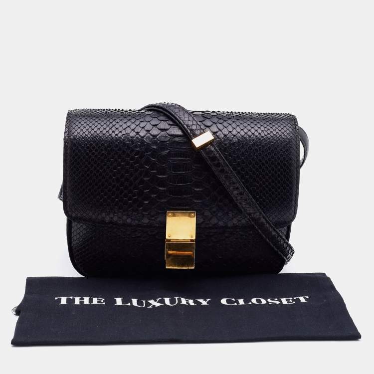 Pre Owned Celine Black Python and Leather Medium Classic Box Shoulder Bag
