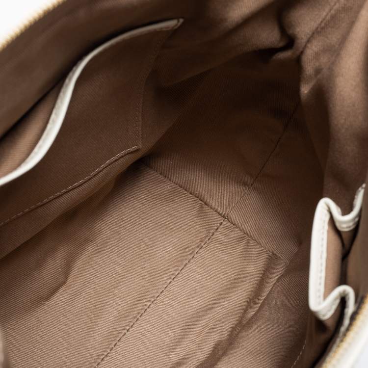 Pre Owned Celine Beige/White Macadam Canvas and Croc Embossed Leather Macadam Tote