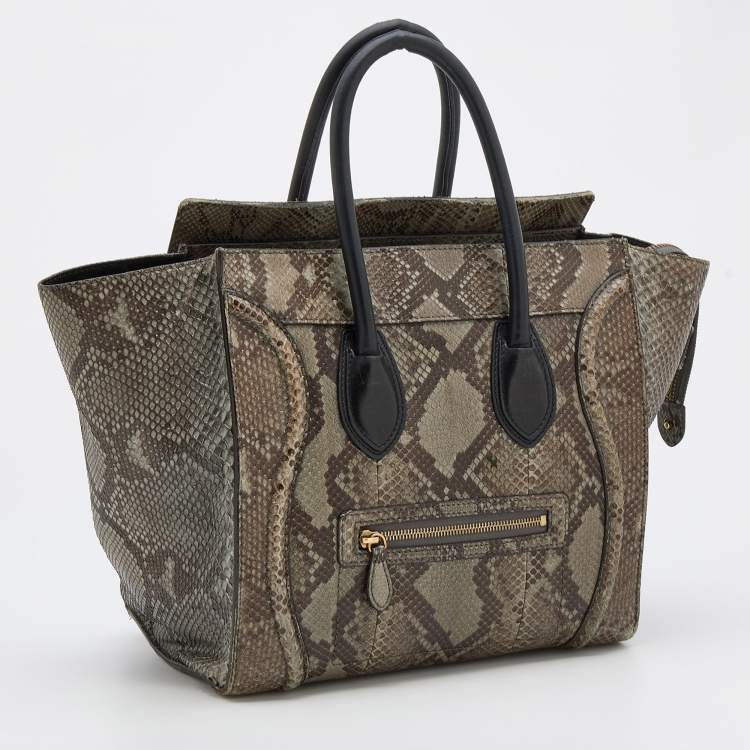 Pre Owned Celine Grey/Brown Python Mini Luggage Tote 