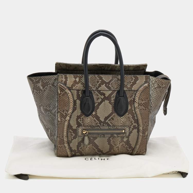 Pre Owned Celine Grey/Brown Python Mini Luggage Tote 