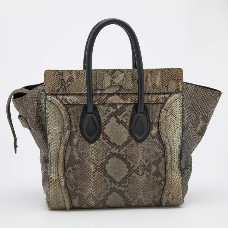Pre Owned Celine Grey/Brown Python Mini Luggage Tote 