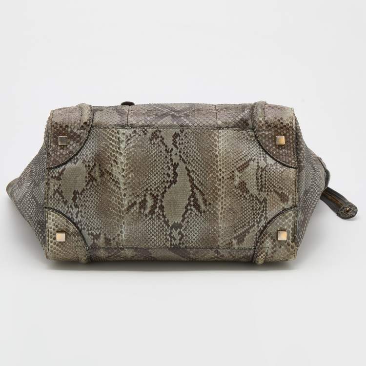 Pre Owned Celine Grey/Brown Python Mini Luggage Tote 