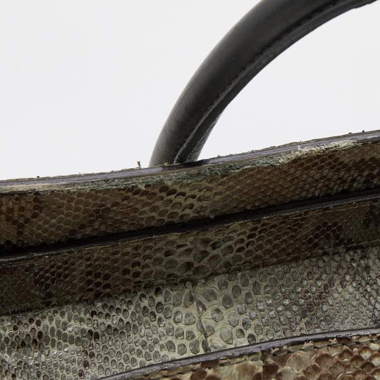 Pre Owned Celine Grey/Brown Python Mini Luggage Tote 