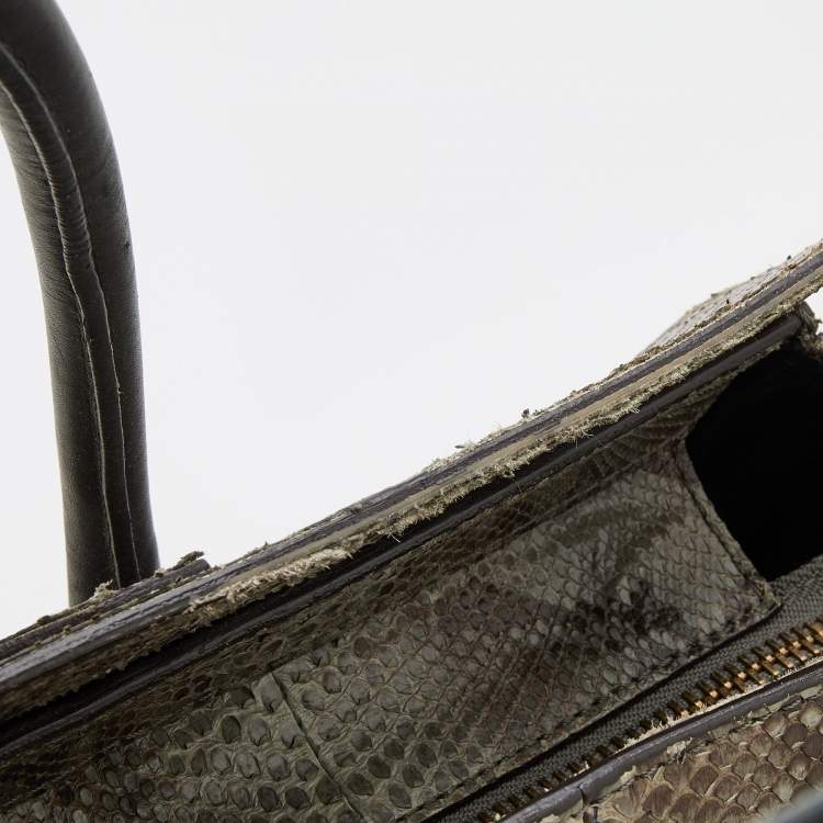 Pre Owned Celine Grey/Brown Python Mini Luggage Tote 