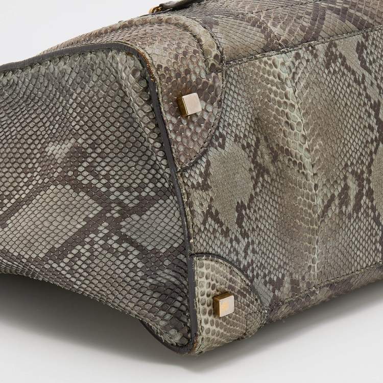 Pre Owned Celine Grey/Brown Python Mini Luggage Tote 