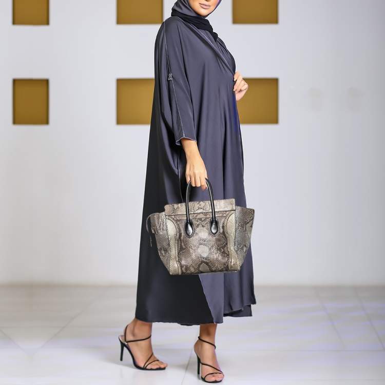 Pre Owned Celine Grey/Brown Python Mini Luggage Tote 