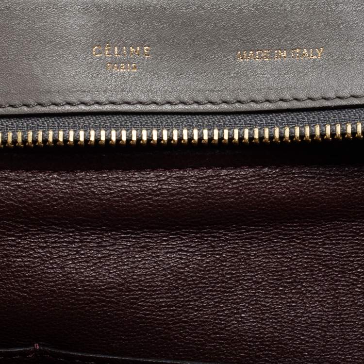 Pre Owned Celine Grey Croc Embossed Leather, Suede and Leather Medium Trapeze Bag