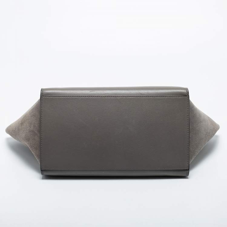 Pre Owned Celine Grey Croc Embossed Leather, Suede and Leather Medium Trapeze Bag