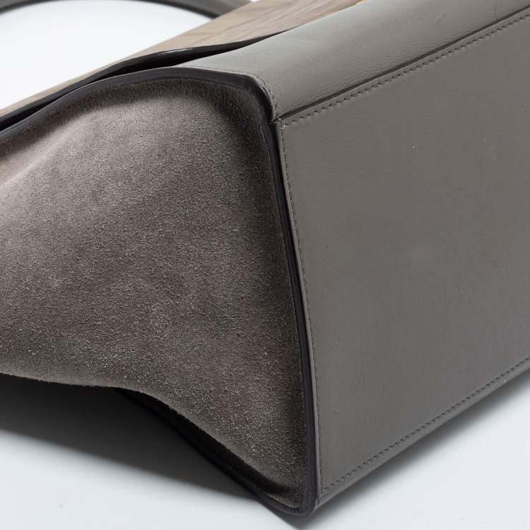 Pre Owned Celine Grey Croc Embossed Leather, Suede and Leather Medium Trapeze Bag