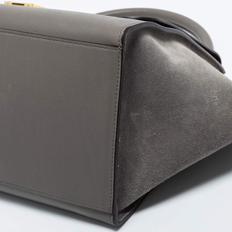 Pre Owned Celine Grey Croc Embossed Leather, Suede and Leather Medium Trapeze Bag