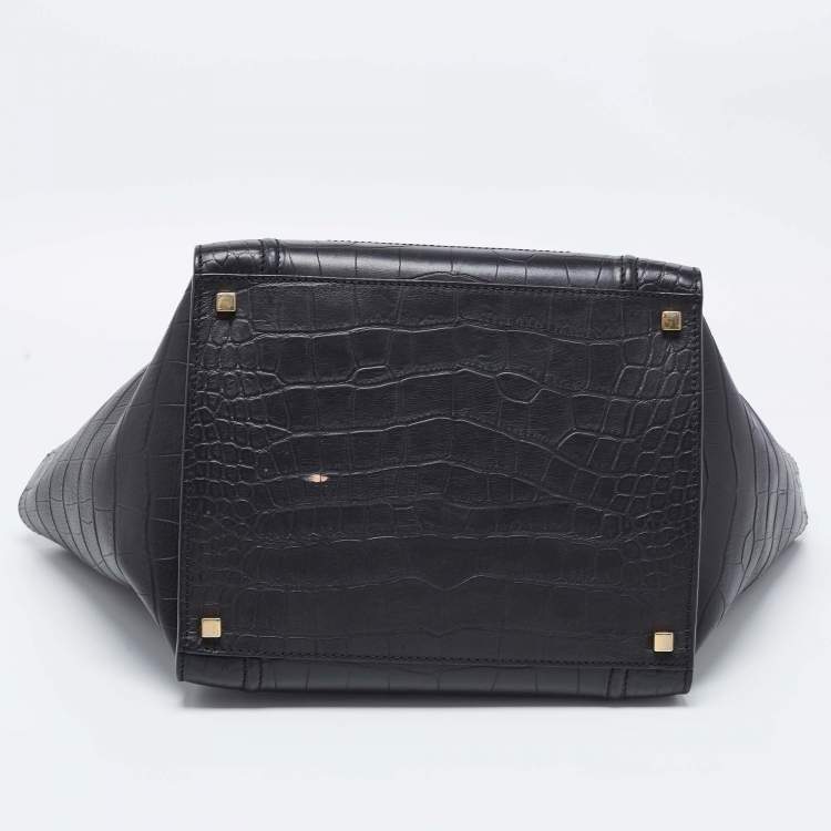 Pre Owned Celine Black Croc Embossed Leather Medium Phantom Luggage Tote