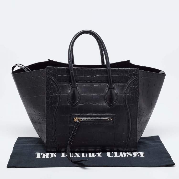 Pre Owned Celine Black Croc Embossed Leather Medium Phantom Luggage Tote