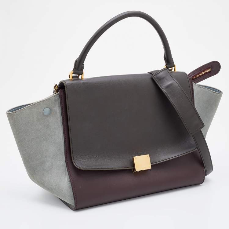 Pre Owned Celine Multicolor Leather and Suede Medium Trapeze Top Handle Bag