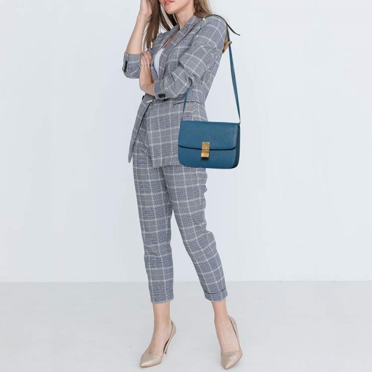 Pre Owned Celine Blue Leather Medium Classic Box Shoulder Bag 