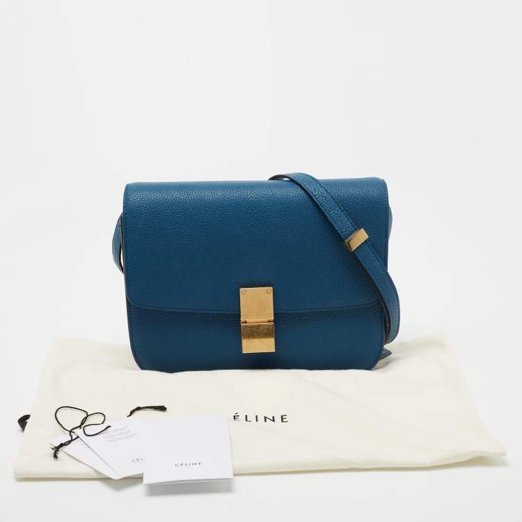 Pre Owned Celine Blue Leather Medium Classic Box Shoulder Bag 