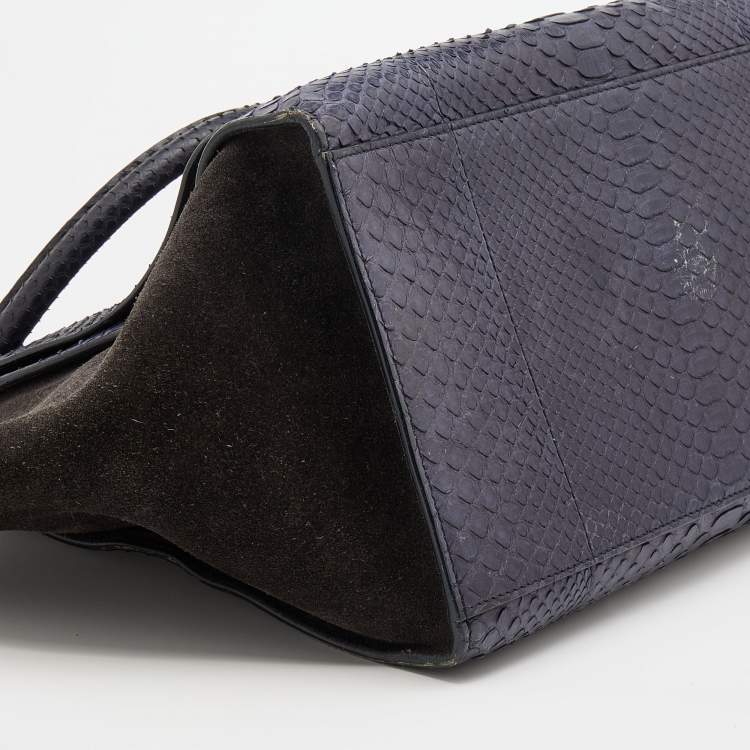 Pre Owned Celine Blue/Black Python and Suede Medium Trapeze Bag
