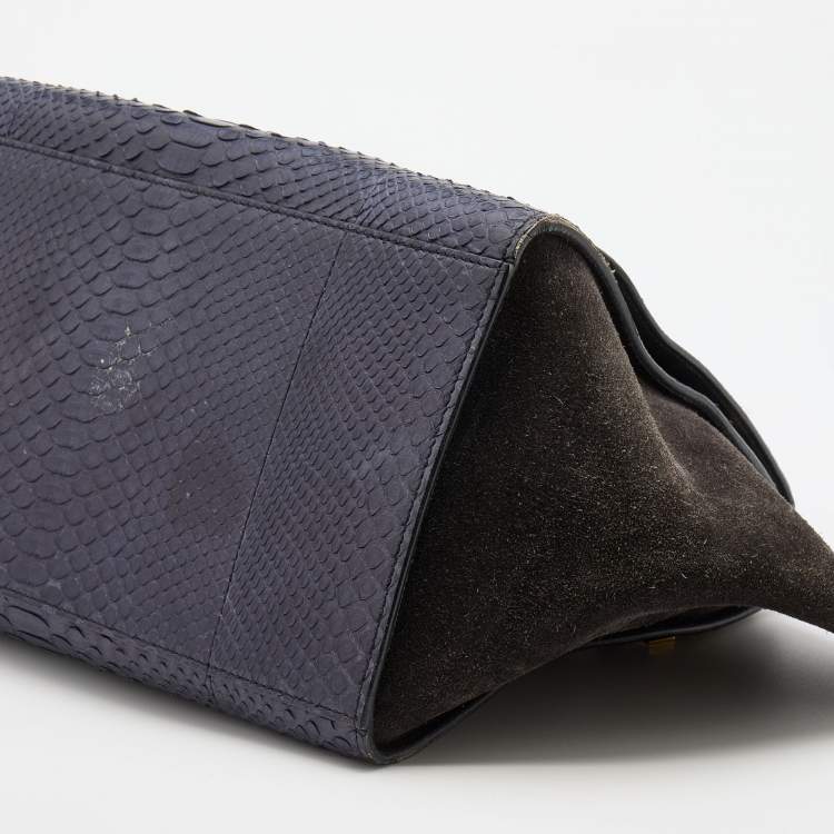 Pre Owned Celine Blue/Black Python and Suede Medium Trapeze Bag