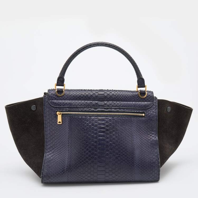 Pre Owned Celine Blue/Black Python and Suede Medium Trapeze Bag